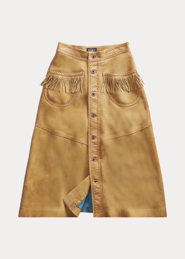 Falda Ralph Lauren Mujer Marrom - Fringe Suede - LPWSY4316